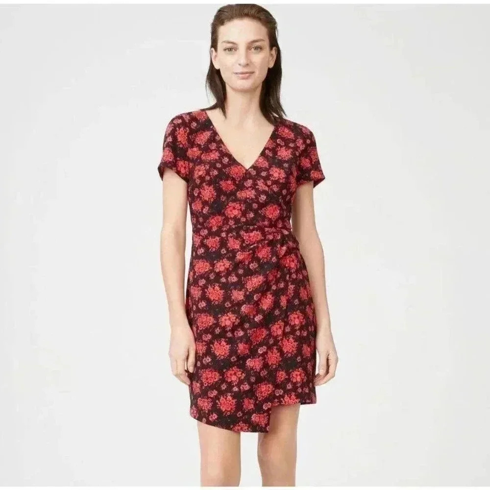 Club Monaco Women's Esquinah Floral Dress Short Sleeve Size 4 Black/Red NEW!